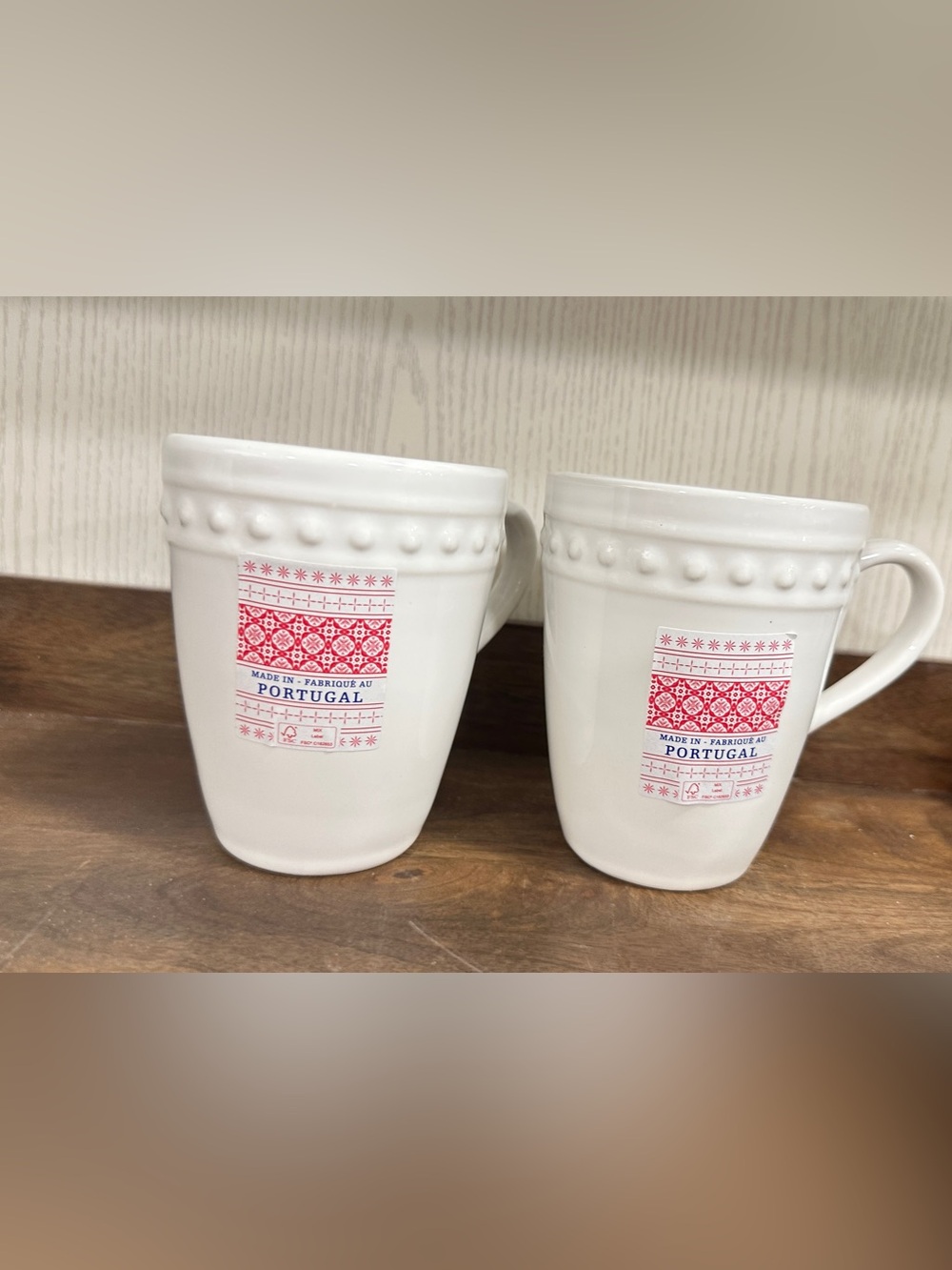 Delmar “Dot” 2-White Portugal Stoneware Mugs - Set of 2